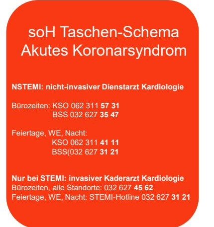 ACS · Kontakte: NSTEMI nicht-invasiver Dienstarzt, STEMI invasiver Kaderarzt, STEMI-Hotline